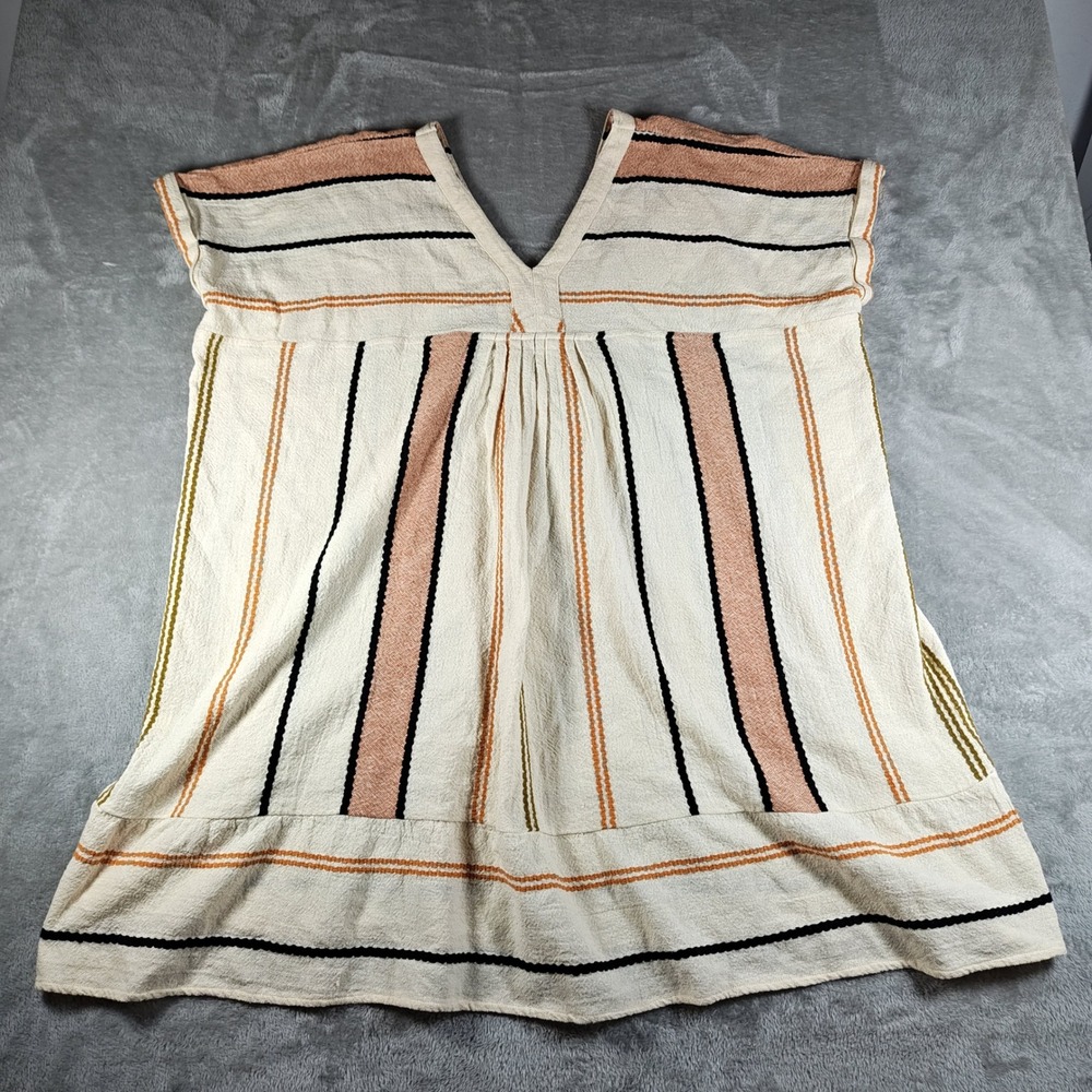 World Market Khadi Top Womens One Size Peasant Striped V Neck Cotton Boho New